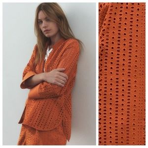 NWT ZARA Women Openwork Embroidery Button Up Shirt